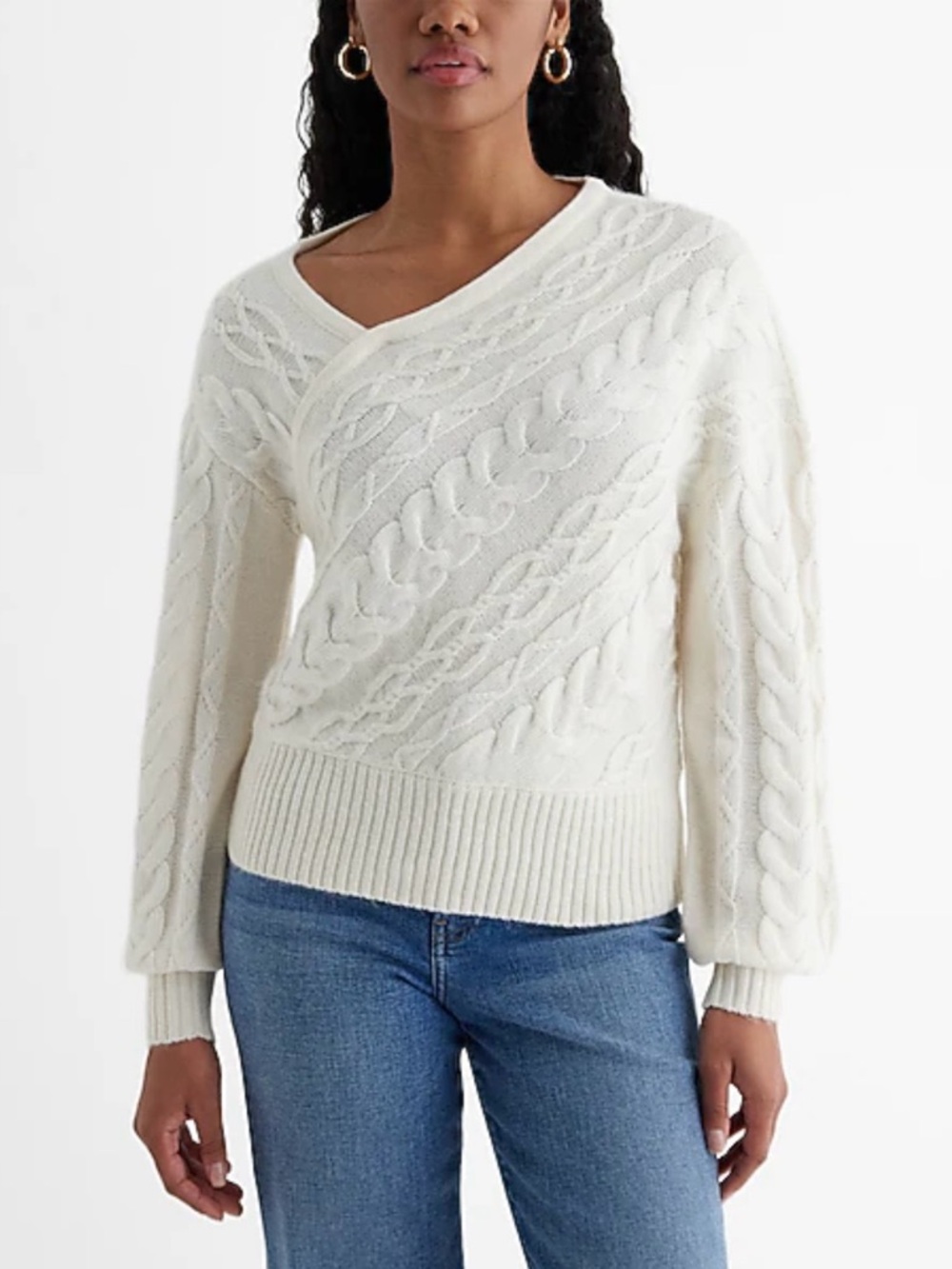 Medium NWT Express search  Asymmetrical Cable Knit Sweater